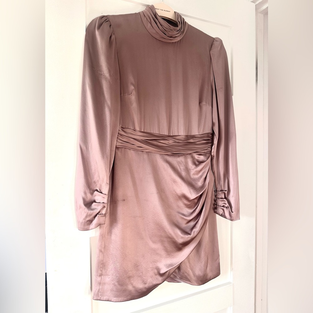 Cinq a sept Dusty Rose Satin Long-Sleeve High-Neck Dress